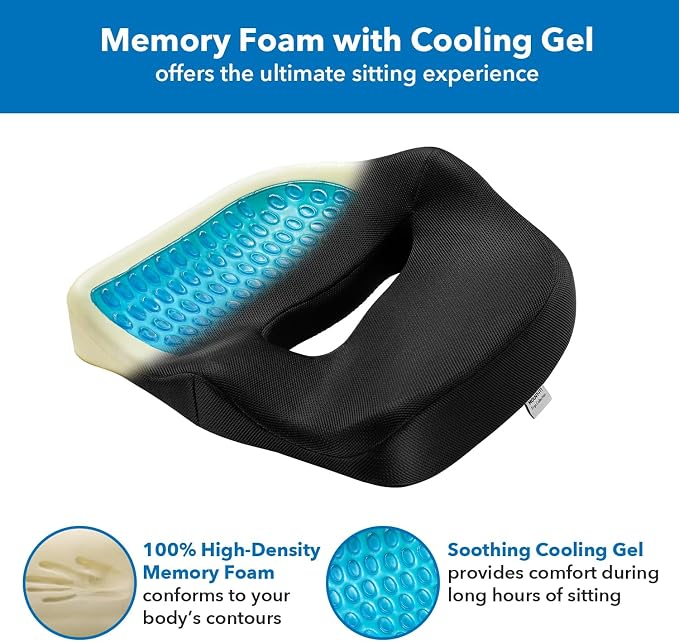 Mount-It! Office Seat Cushion, Premium Comfort Chair Lumbar Support, Memory Foam, Gel Filling, Ergonomic for Car, Desk, Back Hip Butt Tailbone Relief, Sciatica Cushions Washable Cover in Black - Image 6