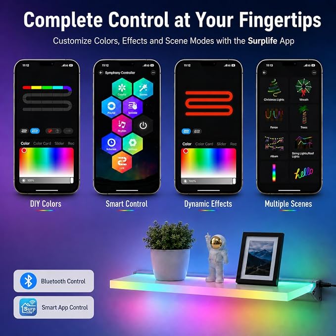 RGB LED Floating Shelves, 2-Pack, App Control, Gaming Room Decor - Image 6