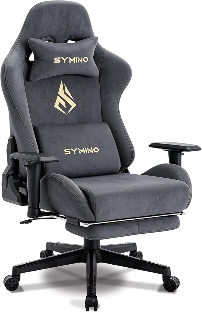 Symino Gaming Chair, High Back Ergonomic Office Chair with 2D Adjustable Armrests, 150° Recline, Breathable Faux Suede, Adjustable Headrest & Footrest for Home Office by Unknown