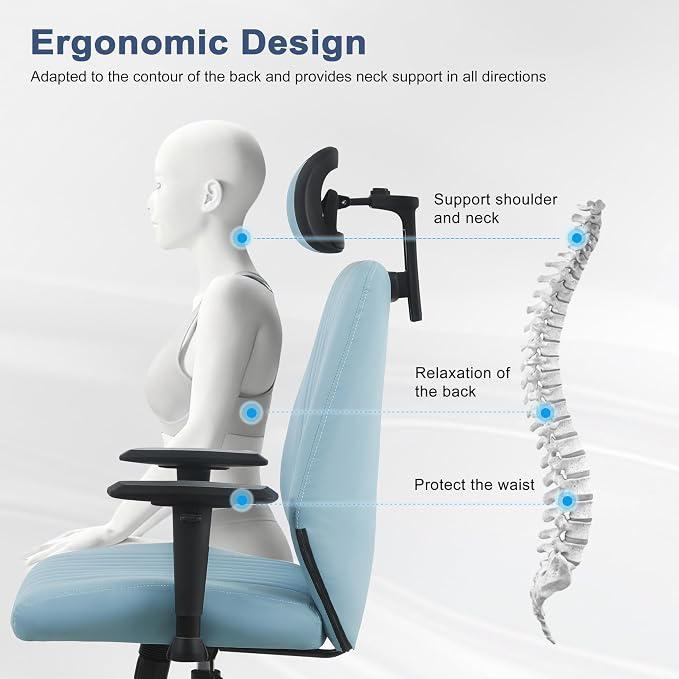 Symino Office Chair Ergonomic with 109° Rocking Function, Premium PU Leather, Integrated Lumbar Support, Adjustable Headrest & Armrests, Swivel Desk Chair - Image 6