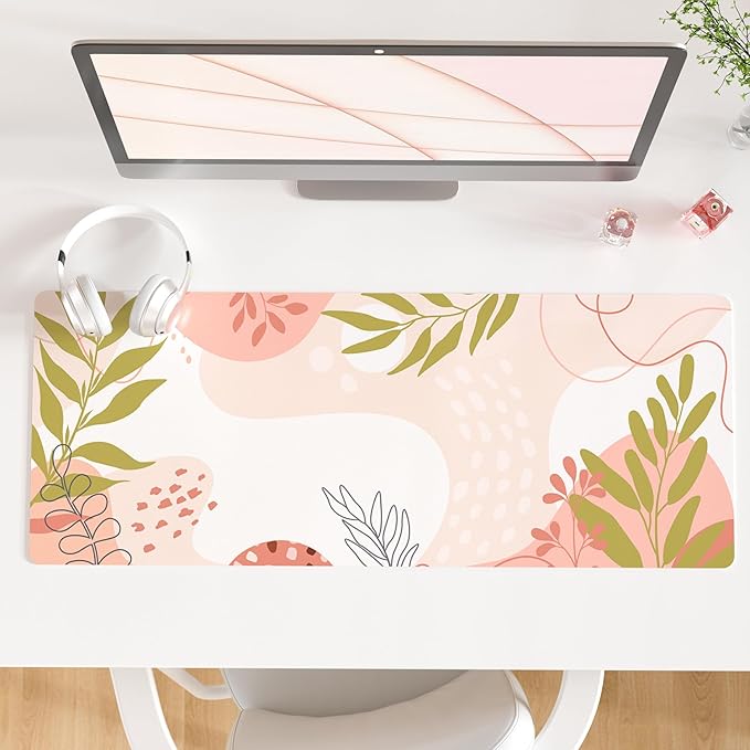 QiyI PU Leather Large Mouse Pad, 31.5" x 11.8", Minimalist Pink | Desk Décor Accessories, Extended Size, Waterproof & Easy to Clean, Smooth Surface, Non Slip Desk Organization by QIYI