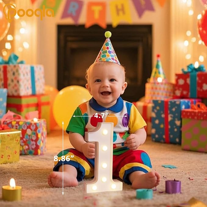 Pooqla Colorful Light Up Numbers, 35 Colors LED Marquee Number Lights for 1st Birthday Decorations with Remote, RGB Lighted Numbers Gift for Girls Boys for Party, Night Light, Room Decor, Number 1 - Image 5