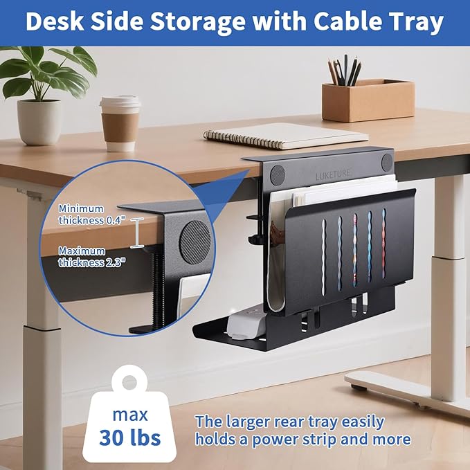 LUKETURE Desk Side Storage, Under Desk Laptop Mount with Cable Tray - Image 2