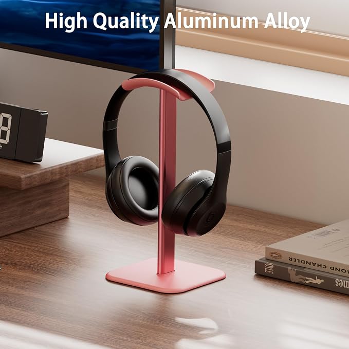 Headphone Stand for Desk - Headset Stand Headphone Holder (Pink) | with Aluminum Hanger and Plastic Headrest, headphone holder for AirPods Max, Sony, Bose, Beats and More - Image 2