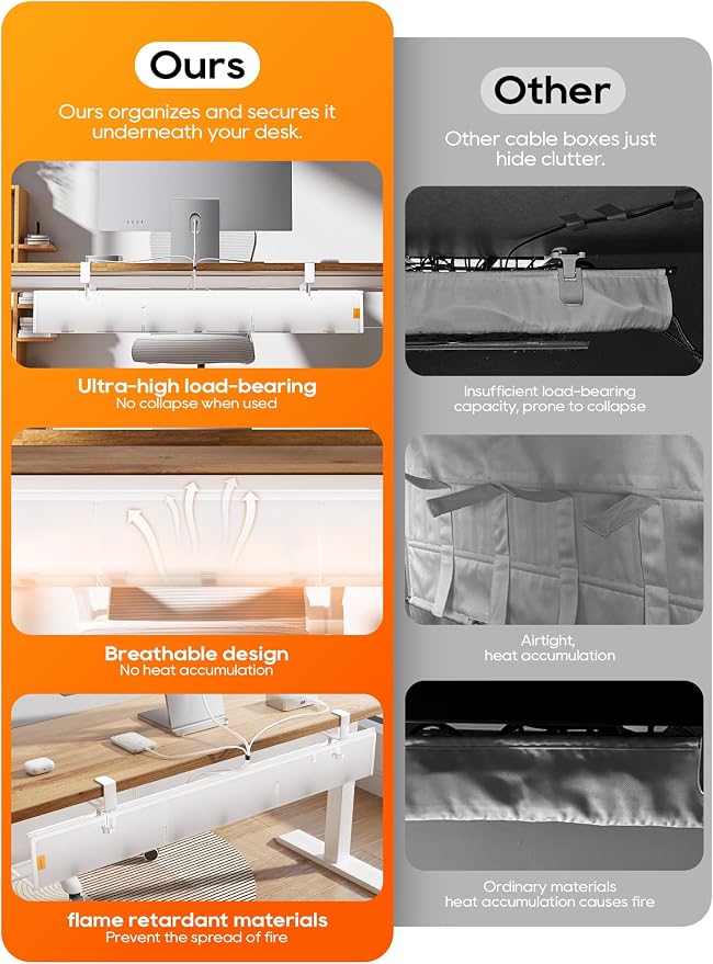 39" No Drill Under Desk Cable Management Tray (White) - Image 3
