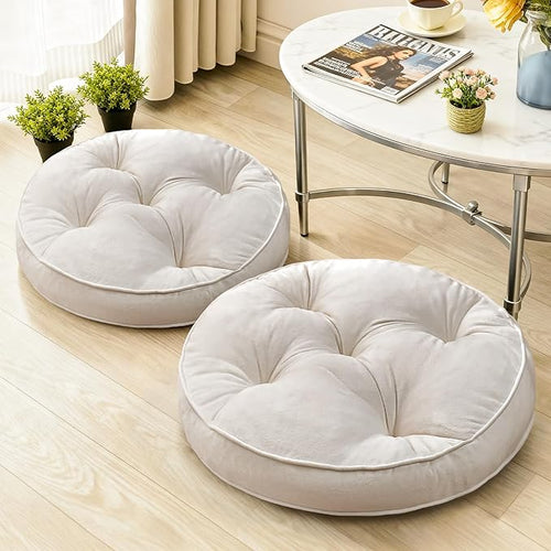 1 MIDDLE ONE Floor Pillow Set of 2, Memory Foam Meditation Cushion, Floor Cushions for Adults Sitting, Large Round Seat Cushions for Yoga, Living Room, 20x20 Inch (Round | Off-White) by 1MIDDLEONE