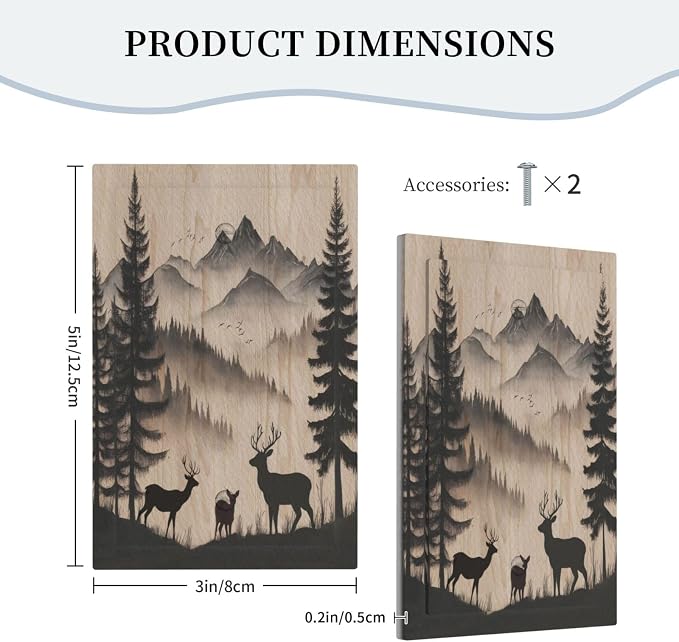 Decorative Light Switch Cover Plate Rustic Black Deer Elk Brown Wood Board Pine Tree 1 Gang No Device Single Blank Outlet Covers Wall Plate Switchplate Covers Dimmer Faceplate Decor - Image 5