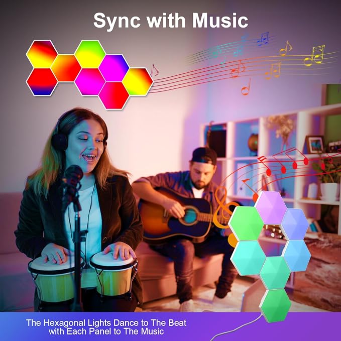 8 Pack RGB Hexagon Led Lights Wall Panels, Music Sync Color Changing Circle Lights, Hexagon Lamp with Remote Control & App Control, Led Shape Hex Light for Bedroom Gamers Decor Milky White - Image 5