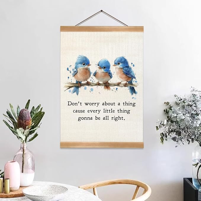 ZTGDA Inspirational Wall Hanging Canvas Art Poster, Every Little Thing Is Gonna Be All Right,Cute Positive Watercolor Birds Wall Art for Home and Office Decor,Best Birthday, Graduation Gift - Image 6