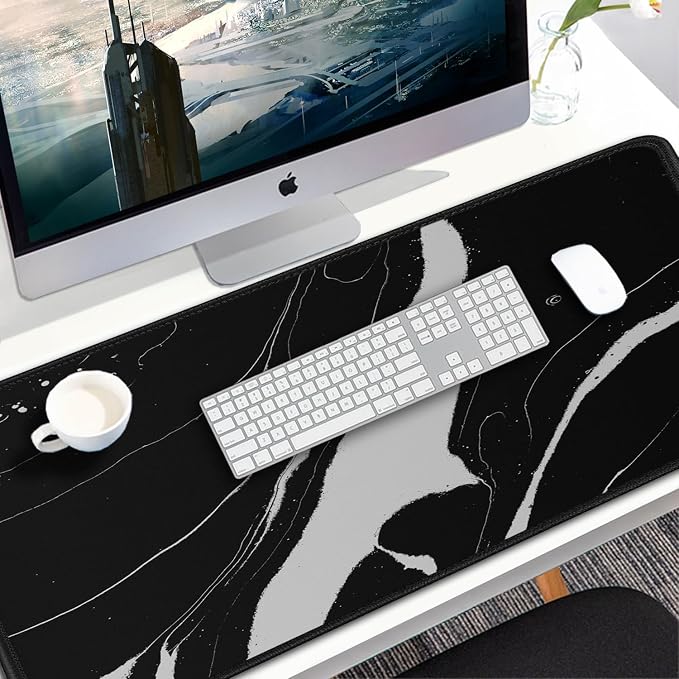 Large Mouse Pad, 31.5x15.7 inch Large Extended Computer Keyboard Mouse Mat, Water Resist Non-Slip Mousepad Rubber Base Long XXL Desk Mouse Pad for Work & Gaming, Office & Home, Black White - Image 7
