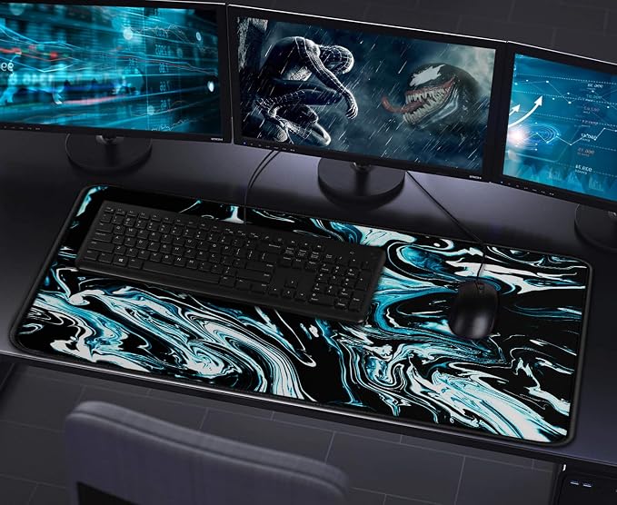 Gaming Mouse Pad with Stitched Edges, Durable Non-Slip Natural Rubber Base, Waterproof Computer Keyboard Pad Mat for Esports Pros/Gamer/Desktop/Office/Home - Marble Cyan - Image 7