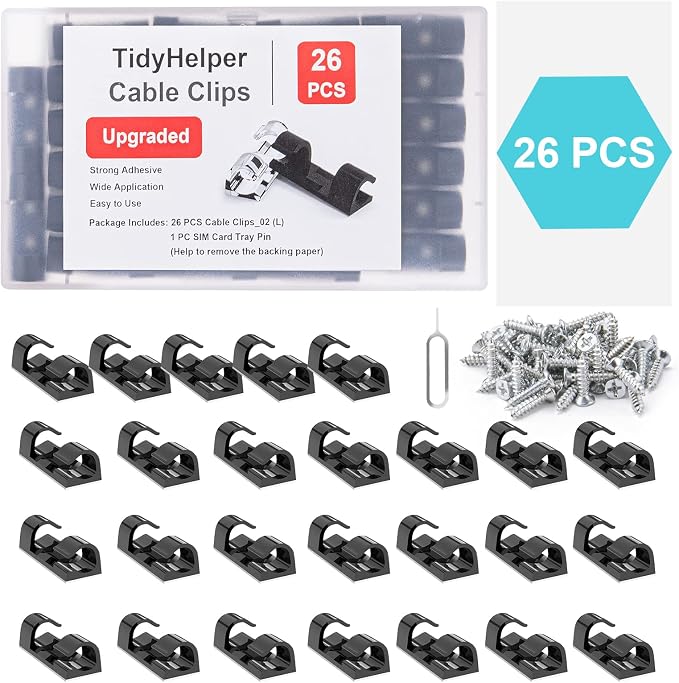 TidyHelper Adhesive Cable Clips Black (Large, 26PCS), Indoor/Outdoor - Image 6