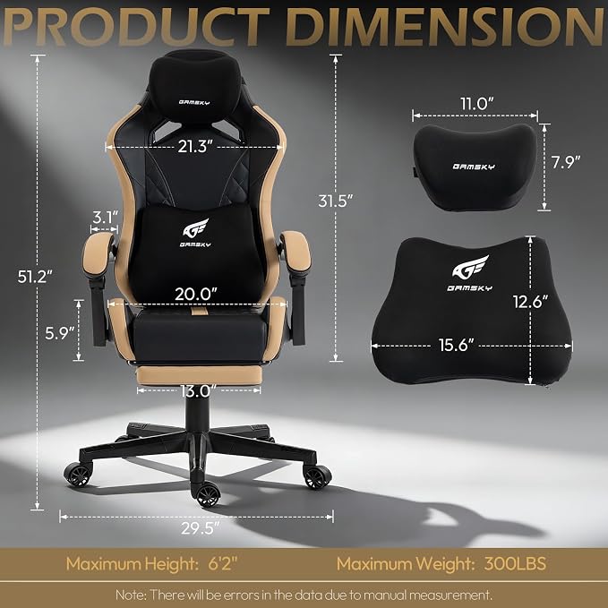 Ergonomic Gaming Chair for Adults with Footrest - PU Leather Computer Gamer Chair with Memory Foam Headrest & Lumbar Pillow, Reclining Silla Gamer Video Game Chair for Home Office, Black & Yellow - Image 3