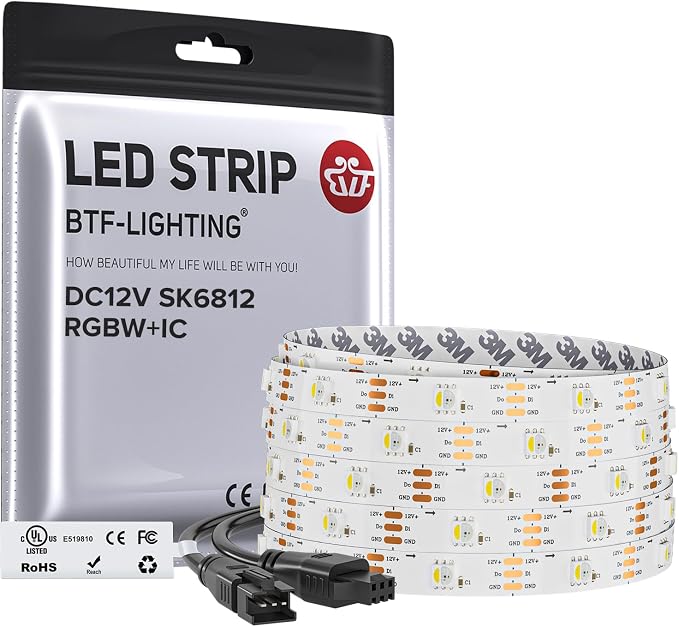 BTF-LIGHTING RGB+Natural White SK6812 LED Strip 16.4FT 150LED IP30 DC12V by BTF-LIGHTING