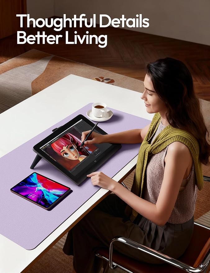 YSAGi Desk Protector&Blotter, Non-Slip Waterproof Leather Mouse Pad | Shields Scratches, Stains, Spills, Heat & Scuffs; Suede Non-Slip; Easy-Clean; Comfy Writing/Typing,31.5" x 15.8",Light Purple - Image 3