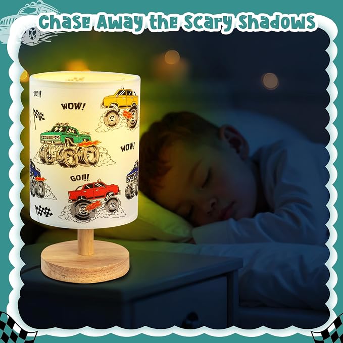 Construction Truck Table Lamp for Kids Bedside Lamp with Linen Wooden Nightstand Cartoon Nursery Lampshade for Bedroom Desk Birthday - Image 6