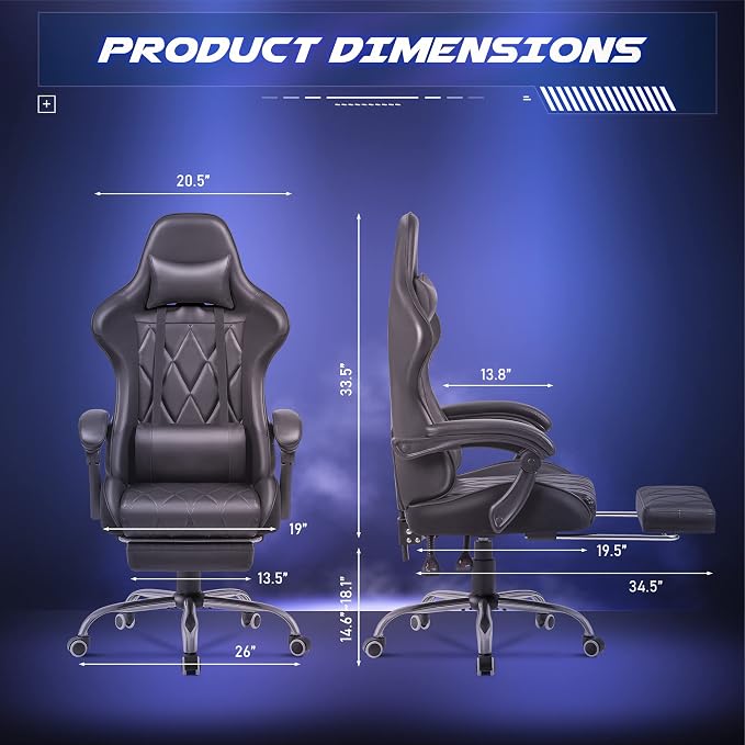 Homall Gaming Chair, Computer Chair with Footrest and Massage Lumbar Support, Ergonomic High Back Video Game Chair with Swivel Seat and Headrest (Dark Black) - Image 3