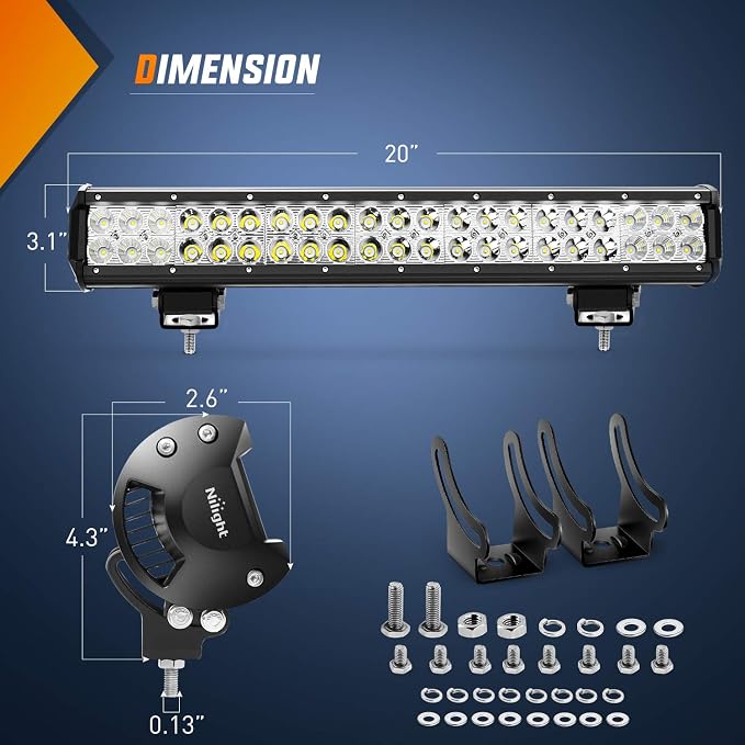 Nilight 20Inch 126W Spot Flood Combo Led Light Bar 2PCS 4Inch 18W Flood LED Pods Fog Lights Off Road with 16AWG Wiring Harness Kit-3 Leads for Van Camper Car Pickup Golf Cart ATV UTV SUV Truck Boat - Image 2