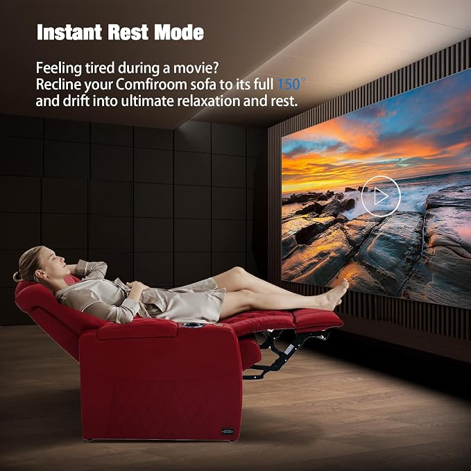 comfiroom Top-Grain Leather Home Theater Seating, Dual-Motor Power Recliner - Image 3