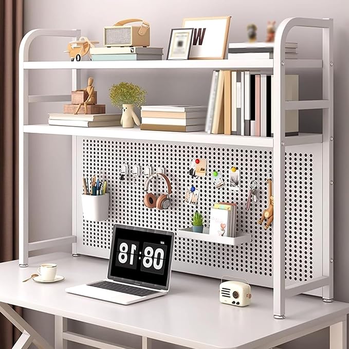 Computer desk with pegboard, gaming table with storage shelf, equipped with installation tools, modern study desk, suitable for home office bedroom storage(White,75cm) by Unknown