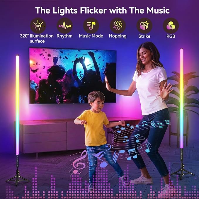 4 Pack RGB DJ Tube Lights 4ft LED Video Stick Lights with Stand 5000mAh Battery Powered Color Neon Light Bar for Parties Dance 360 Photo Booth Studio Photography Wedding Stage Lighting - Image 2