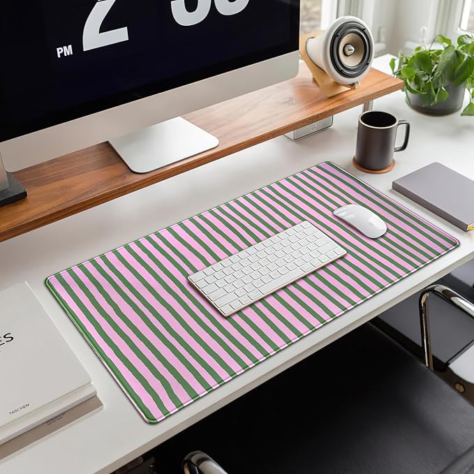 Stripes Aesthetic Desk Mat Pink Retro Style Large Mouse Pad Cute Desk Pad Gaming Mousepad XXL 31.5''X15.7'' Extended Big Computer Keyboard Mouse Mat for Office Decor - Image 2