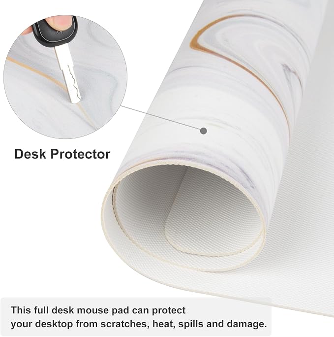 QiyI PU Leather Large Mouse Pad, 31.5" x 11.8", Gold Grey Striped | Desk Décor Accessories, Extended Size, Waterproof & Easy to Clean, Smooth Surface, Non Slip Desk Organization - Image 5