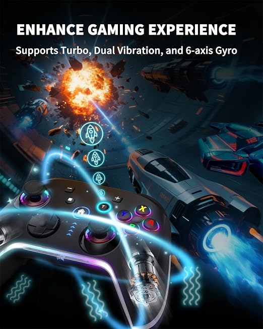Bcofo Wireless Mobile Game Controller for iOS/iPhone/Android/Cell Phone/Switch/Laptop, Gaming Gamepad with Phone Clip for Gamers, Hall Effect Triggers, Wired PC Control, with RGB LED Lighting/Vibration/6-Axis Gyro/Turbo (Black) - Image 3