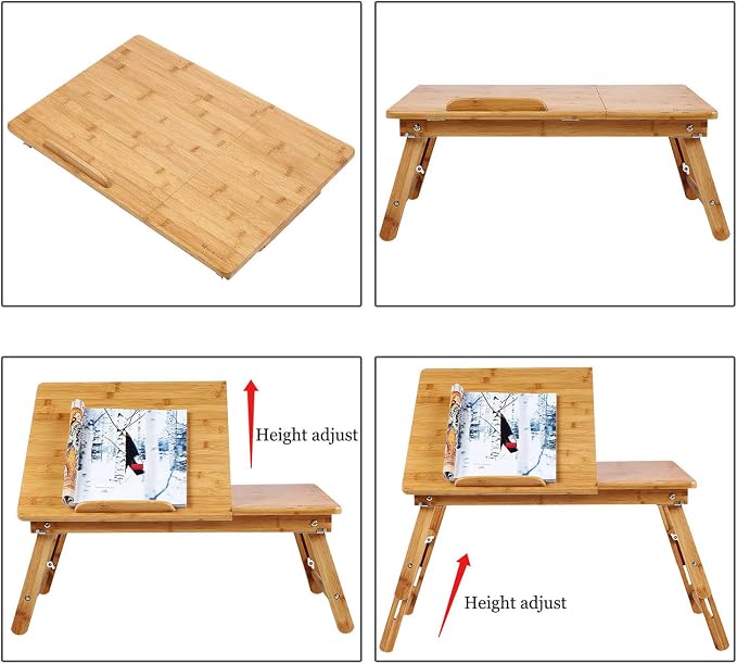 Nnewvante Bamboo Bed Tray with Tilting Top, Drawer 23.6 x 15.8in - Image 3