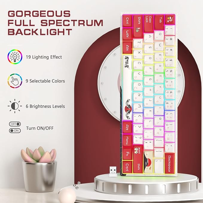 HITIME XVX M61 60% Mechanical Keyboard Wireless, Ultra-Compact 2.4G Rechargeable Gaming Keyboard, RGB Backlit Ergonomic, for Windows Mac PC Gamers(Izakaya Theme) - Image 4