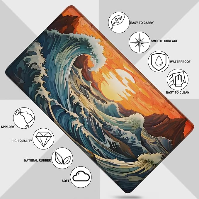 Gaming Mouse Pad, Waterproof Extra Large Mousepad with Stitched Edges, 31.5" x 15.7" Non-Slip Rubber Base Office Big Long Keyboard Pad for Office Gamer Home XXL, (Waves Sunset) - Image 5
