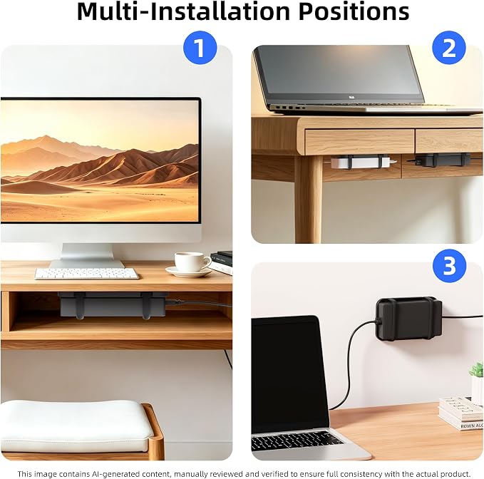 Upgraded Laptop Charger Holder,Adjustable Silicone Strap Power Brick Organizer With Heat Dissipation,Under Desk Cable Management Mount For Most Power Adapters,Chargers, Included Screws & Adhesive - Image 7