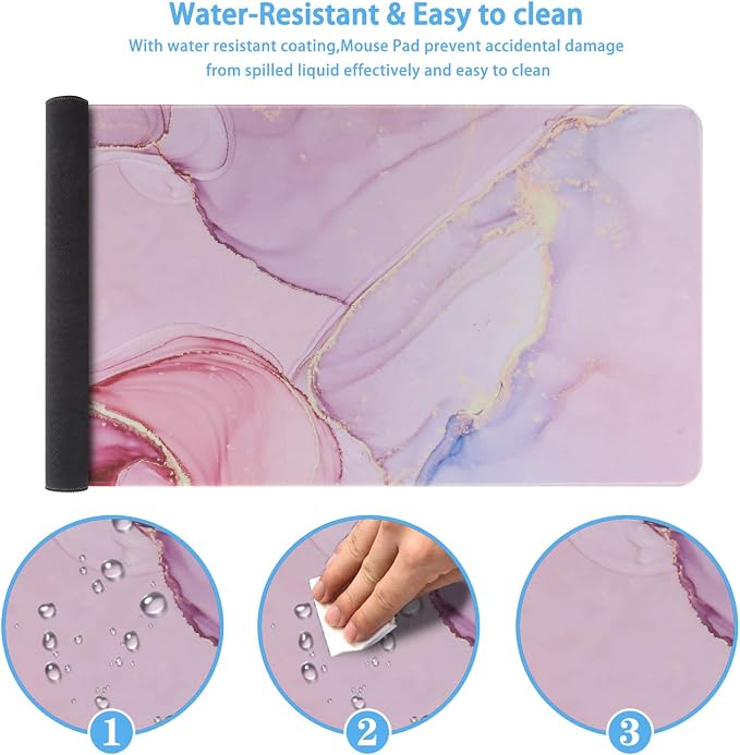 iCasso Extended Gaming Mouse Pad 35.4x15.7in Desk Pad,Glitter Marble | Non-Slip Rubber Base Mousepad with Stitched Edges, Waterproof Keyboard Mouse Mat Desk Pad for Work Office Game Home, - Image 3