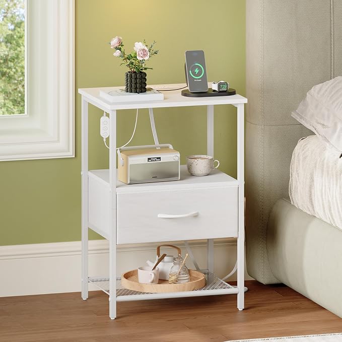 Somdot Nightstand Set of 2 with Charging Station & LED Light, Bedside Table - Image 8