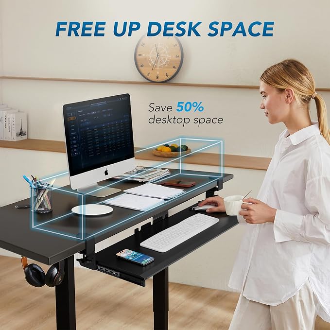 AX WABER Keyboard Tray Under Desk Pull Out with 3 Height Adjustable Extra Sturdy C Clamp Mount System, 32.8 (38 inch Including Clamps) x 12 Inch Slide-Out Platform Computer Drawer for Typing - Image 2