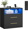 VASAGLE 23.6 Nightstands, LED Lights, Charging Station, 2 Drawers by Unknown