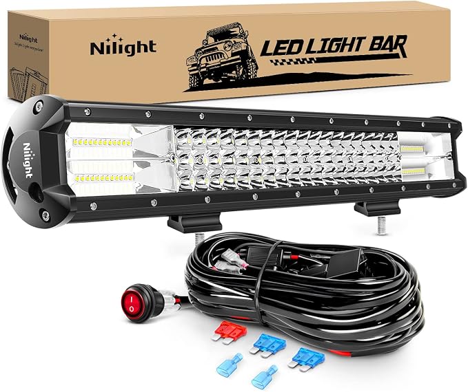 Nilight LED Light Bar 20Inch 288W Flood Spot Combo 28800LM Off Road Driving Lighting with Wiring Harness for Trucks Tractor Trailer Pickup Golf Cart SUV ATV UTV 4x4 Van Camper by Nilight
