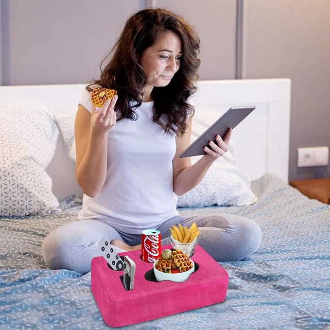 Couch Bed Cup Holder Pillow, Nisdoing 5 Hole Couch Drink Holder! Keep Drinks Hand Side and KeepTemp, Prevent Spills and Use Anywhere. Cup Holder for Couch, Bed,Camping,RV,Car,Beach.Pink - Image 3
