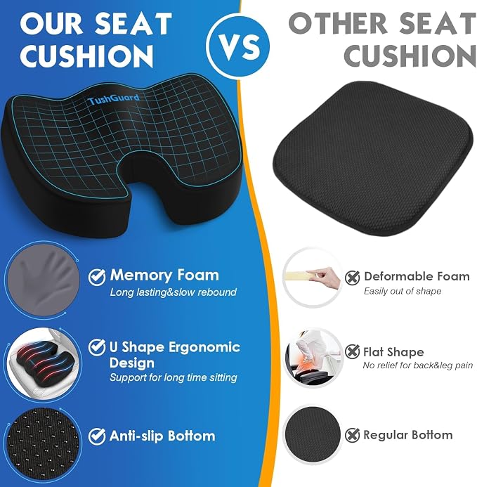 TushGuard Seat Cushion for Office Chair, Car, Memory Foam, Black X-Large | For Back, Coccyx, Sciatica, Tailbone Pain, Ergonomic Design, Non-Slip, Desk Wheelchair Use, Supportive Butt Pillow, For Man - Image 4