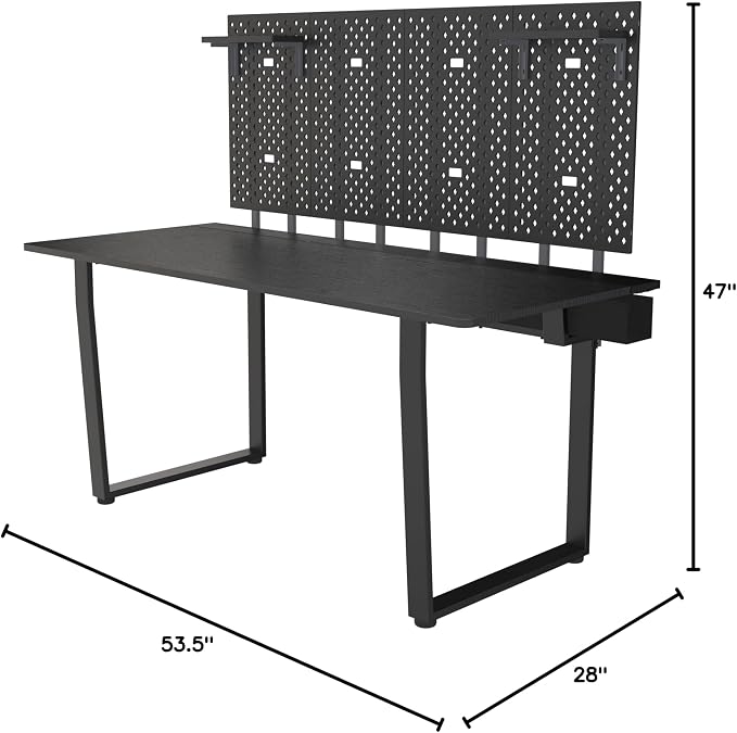 Dezctop Bifrost Series Gaming PC Computer Desk with Shelves, Large Workstation for Gamers or Home Office with Pegboard, Built-in Cable Management, Stainless Steel Frame (Ash Black, 63W x 28D) - Image 2