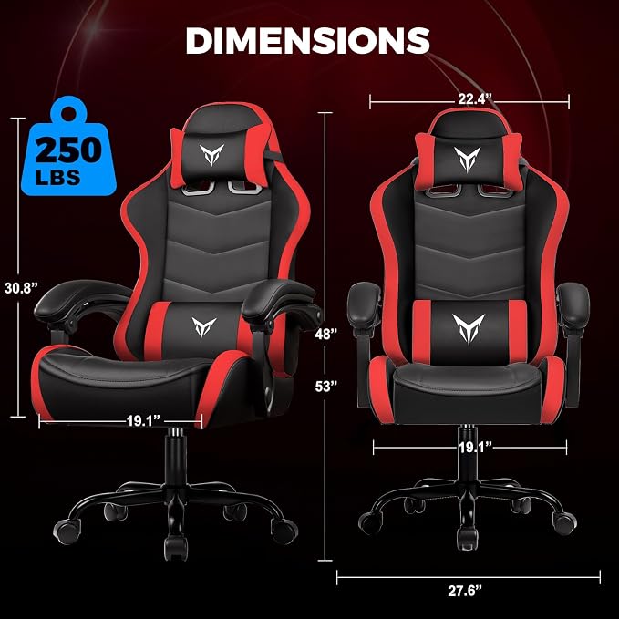 GTPLAYER Gaming Chair, Video Game Chairs Racing Style PC Game Chairs 350lbs for Adults - Padded High Back Ergonomic Reclining Silla Gamer, Linkage Armrest, Red - Image 2