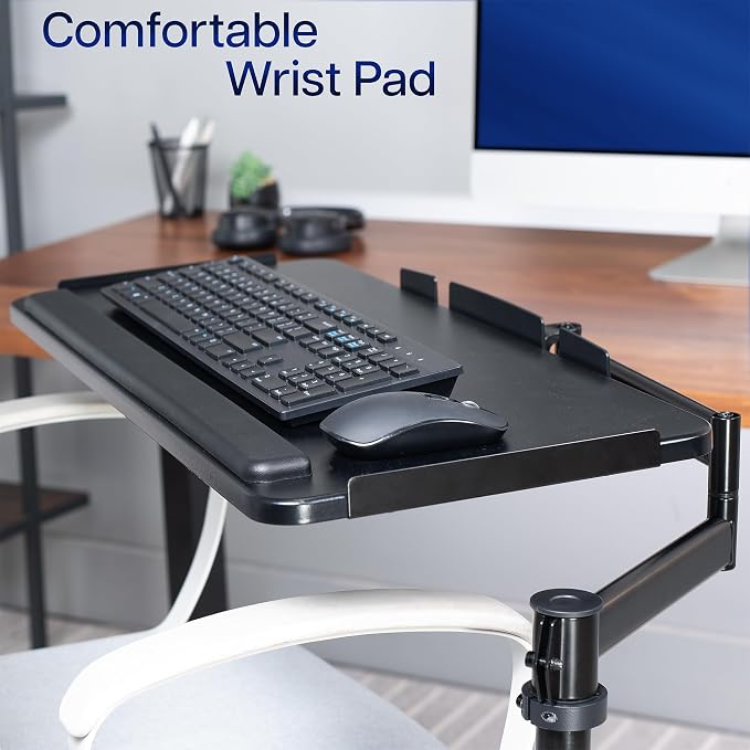 VIVO Office Chair Mounted 26 x 12 Inch Keyboard and Mouse Tray, Ergonomic Tilt, Full Motion 360 Degree Rotation, Black, MOUNT-KB18CP - Image 8