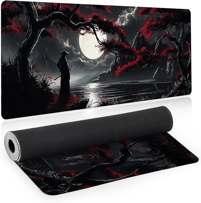 Large Gaming Mouse Pad, Japanese Samurai Desk Mat, XL Extended Big Mousepad with Non-Slip Rubber Base, Keyboard Computer Mat for Gamers, Office &Home, 31.5x11.8in, Red Maple by Unknown