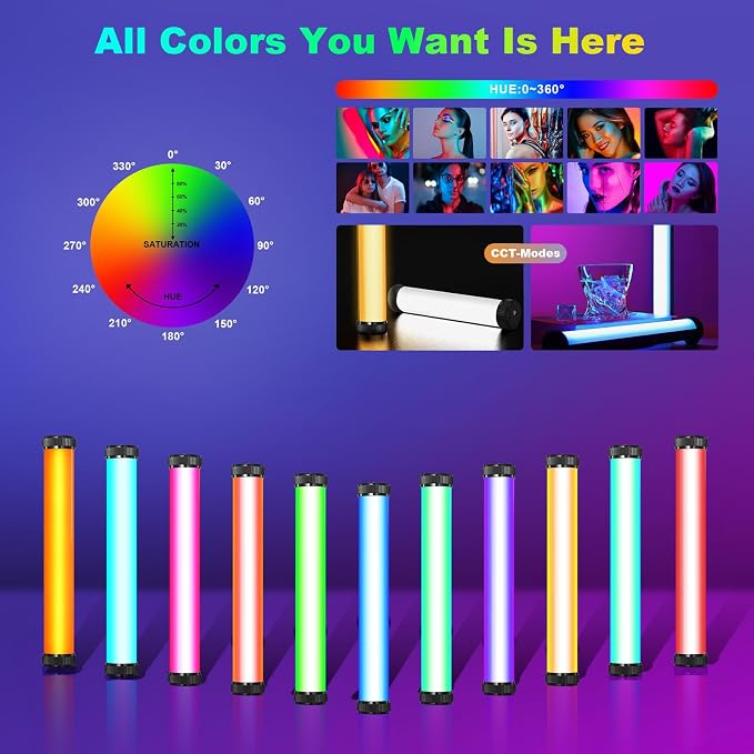 2Pack RGB LED Video Light Stick Wand,3200K~8500K Magnetic Photography Tube Light,360° Full RGB Light Stick with 4000mAh Battery for YouTube Video,Vlog,Live Game Streaming… - Image 2