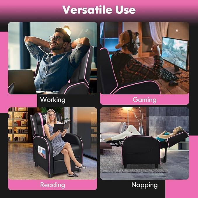 GYMAX Gaming Recliner, Massage Gaming Chair w/Adjustable Footrest, Remote Control & Side Pocket, Ergonomic Game Lounge Chair, Racing Style Single Theater Seat Game Sofa for Adults (Pink) - Image 9