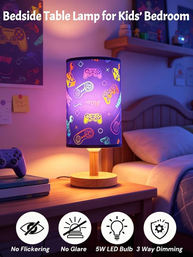 Video Game Table Lamp,Gaming Lamp for Bedroom Boys Gaming Lights,3 Colors Mode Nightstand Night Light with Cartoon Lampshade Kids LED Desk Lamp for Home Gamer Room Decor Gifts for Gamers - Image 5