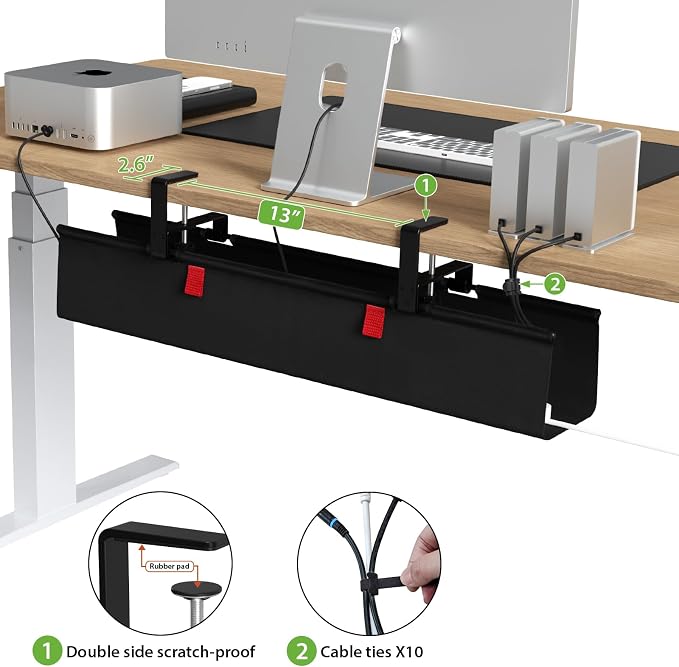 KEEGH No Drill Fabric Under Desk Cable Management Tray 28 in,Black - Image 4