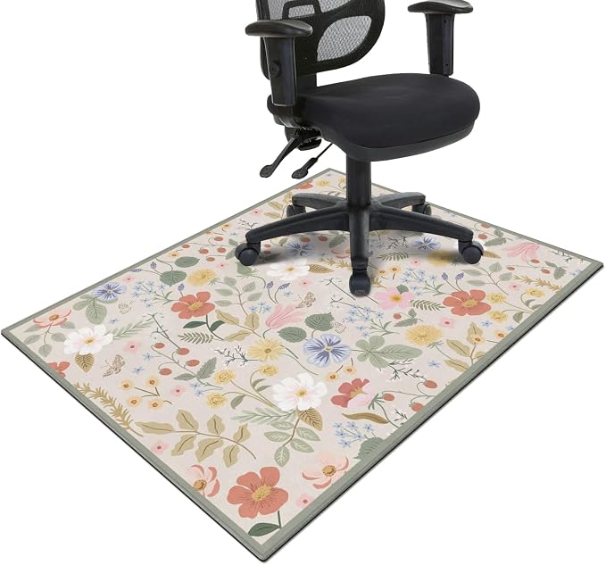 Office Chair Mat for Hardwood & Tile Floor,Boho Floral 36"x48" Office Computer Chair Mat for Rolling Chairs,Under Desk Non Slip Gaming Rug,Rubber Backing Large Low-Pile Carpet Protector Mat(Cream) by puwbnhj