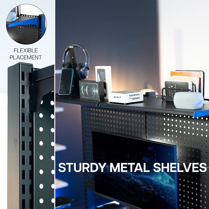 VIVO Steel Triple Clamp 47 x 31 inch Desk Pegboard System with 2 Monitor Mounts and Storage Shelf, Fits up to 32 inch Screens, Office Accessory Organizer, Black, PP-DK48SB - Image 6