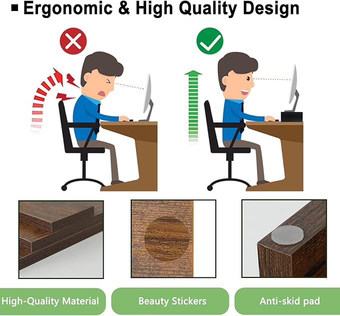 TEAMIX 2-Pack Monitor Stand Riser 20 inch, Wooden Tabletop Shelf, Brown | For 2 Monitors, Laptop, Printer, TV, PC Tower, Rustic Brown Monitor Riser with Storage, Computer Stand Ergonomic Design - Image 5